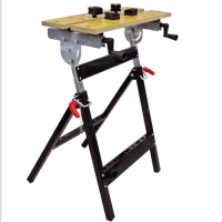 Adjustable wooden folding work bench for wood working