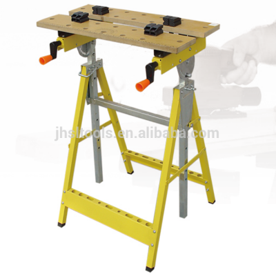 Adjustable Height Bench MDF Board Foldable Work Bench and Vice, Portable Sawhorse with Quick Clamp,220lb, 0-90 degree Flip Angle